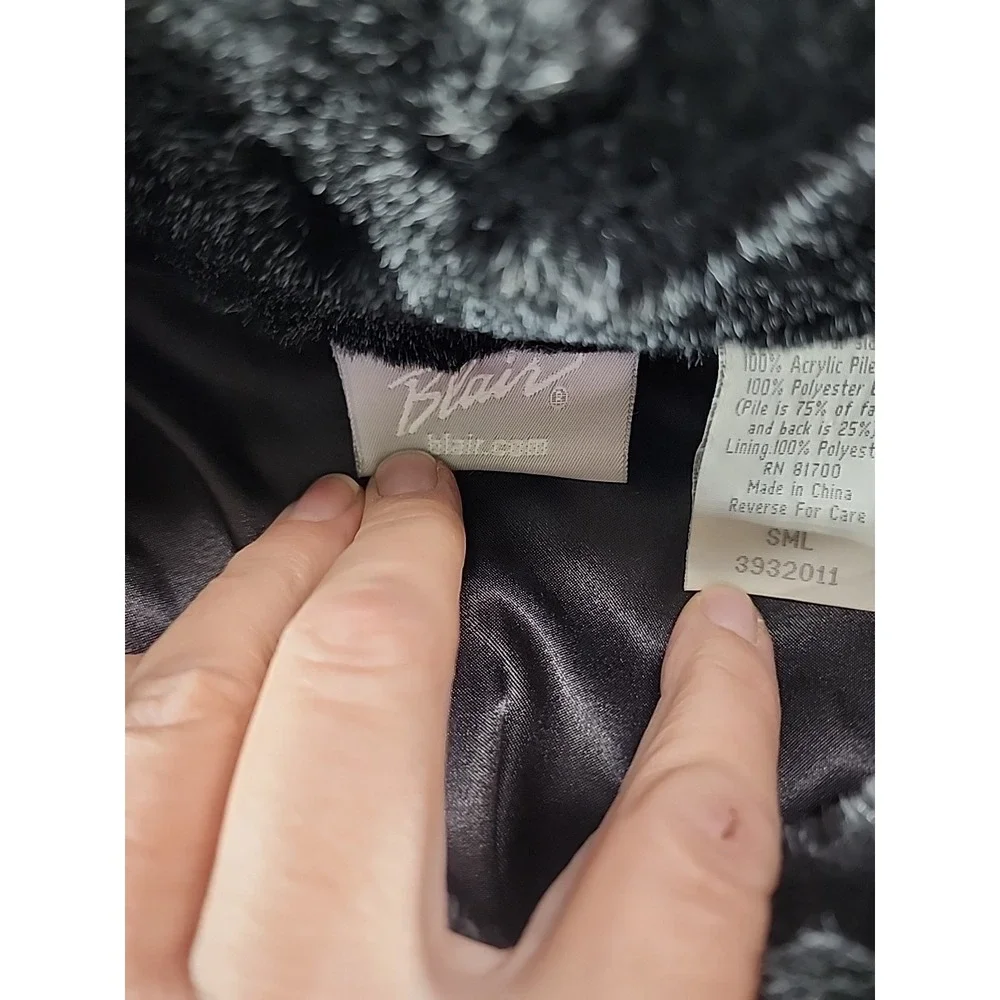 Y2K Blair Black Faux Fur Coat Womens  Sm with Pockets‎
